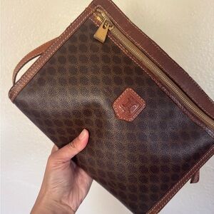 Celine Brown and Tan Toiletry Wristlet Pouch